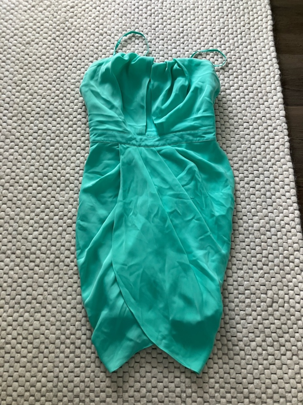 Guess Aqua Green Strapless Tulip-Hem Mini Dress